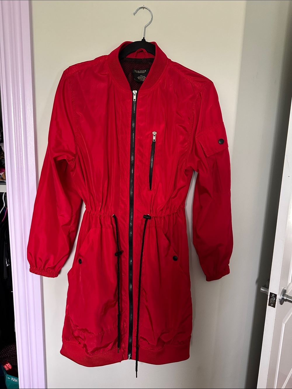 Revamped Women's Bright Red Drawstring-Waist Utility Jacket